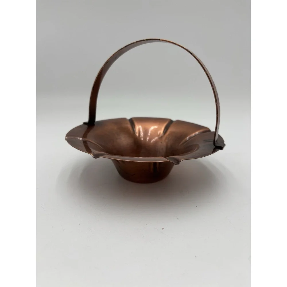Vintage Solid Copper Handled Basket Bowl MCM Rustic Decor Made in USA 6
